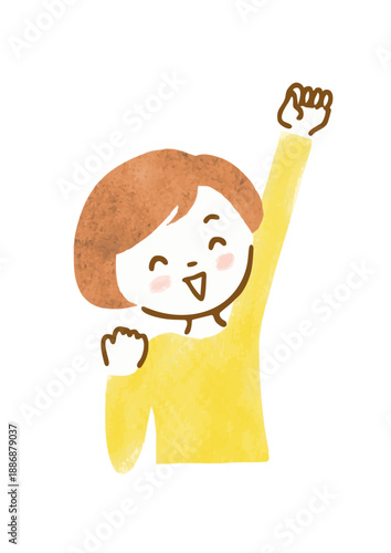 元気にガッツポーズをする女性の上半身イラスト