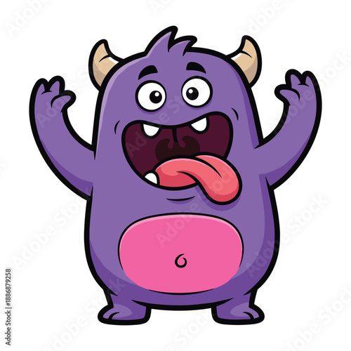 Happy cartoon monster with open mouth and tongue out