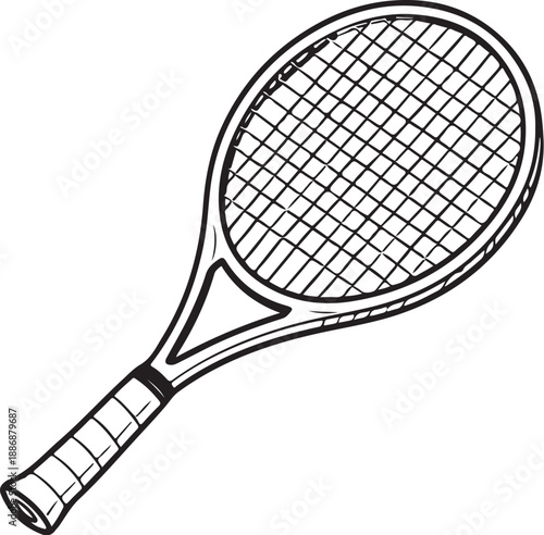 Tennis stringing clamp tool black and white line art illustration