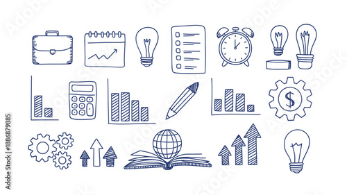Sketch icons representing business ideas planning and creative problem solving
