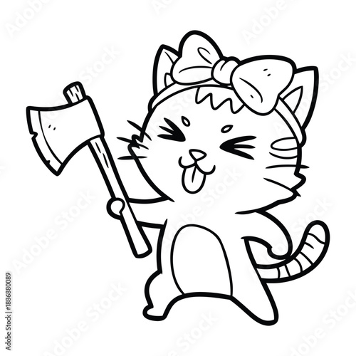 Cartoon cat holding axe with playful expression
