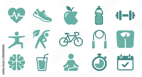 Flat vector health and fitness icons set