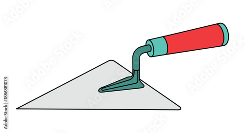 Mason's trowel with a brightly colored handle isolated on white background