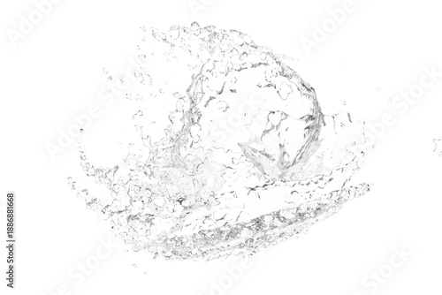 Canvas Print A dynamic, transparent water splash captured mid-air, bursting with countless droplets against a stark black background
