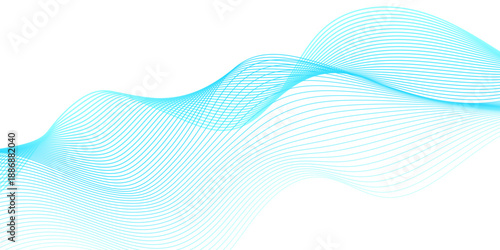 Abstract blue smooth wave on a white background. Glowing waveform frequency futuristic energy sound waves technology concept background. Energy technology concept modern backdrop design for business.