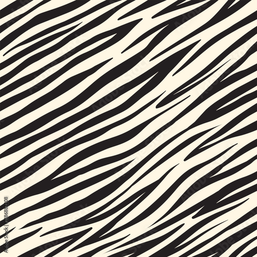 Zebra or tiger skin fur seamless pattern. Animal striped background for clothes textile or fabrics. Repeatable hand drawn design.