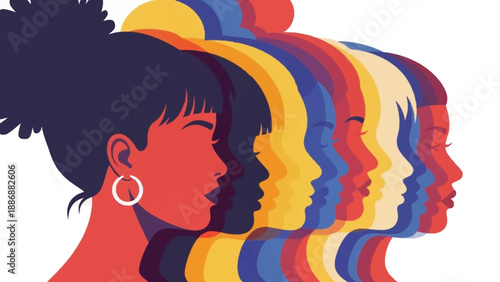 Colorful Diverse Female Profiles: Vector Illustration of Women's Empowerment, Community, and Equality