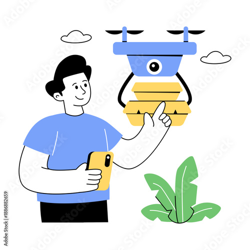 Modern design illustration of food drone delivery