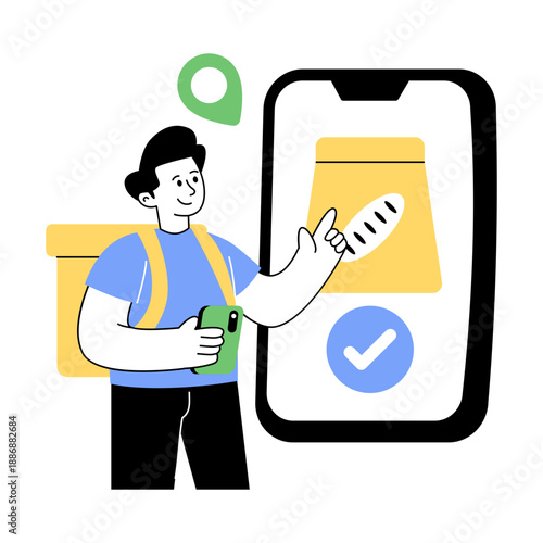 A colored design illustration of food delivery done