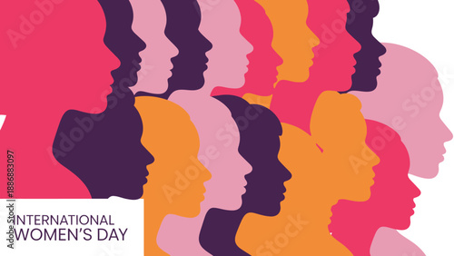 International Women's Day Vector: Diverse Female Profile Silhouettes Representing Solidarity, Empowerment, and Gender Equality.