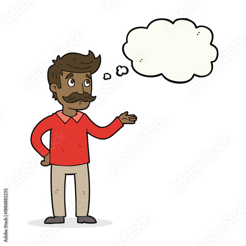 Man with thought bubble indicating thinking or idea