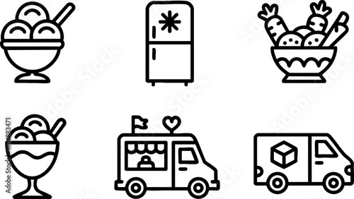 Food Delivery Transport Line Icons Set Dessert Truck Delivery Van Vector EPS Outline UI Symbols