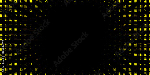 Abstract digital tunnel with radiating yellow particles against a black background