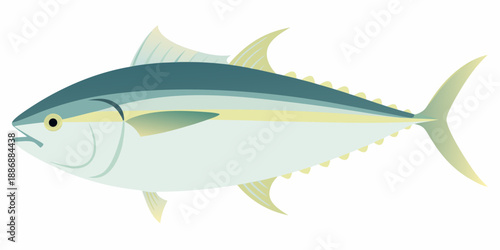 Stylized illustration of a bluefin tuna swimming gracefully in a marine environment