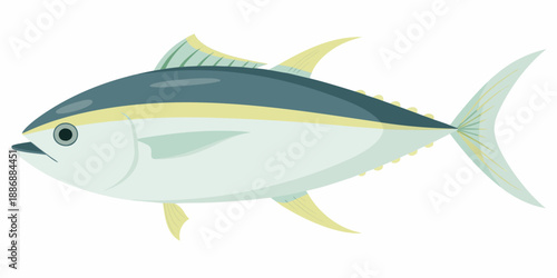 Illustration of a bluefin tuna swimming in a simple cartoon style