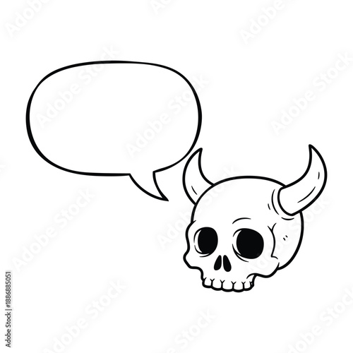 Cartoon skull with horns and speech bubble