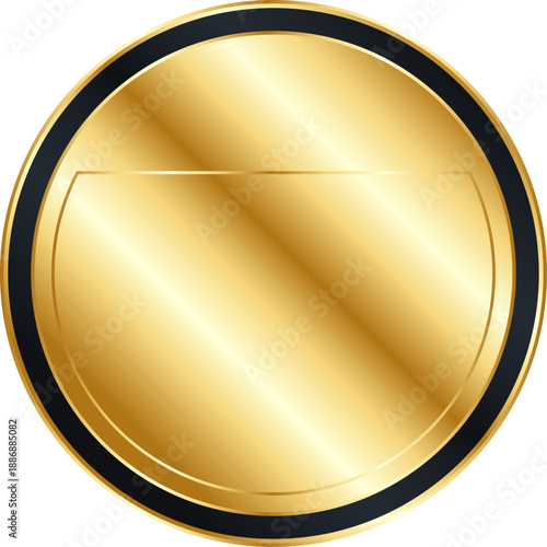 光沢のある金色メタリック質感で表現した円形エンブレム風メダルイラスト｜高級感と信頼感を演出する装飾用バッジデザイン素材