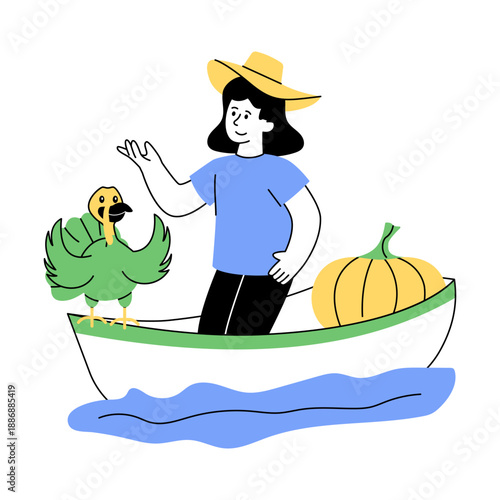 An illustration design of Thanksgiving pilgrim boat