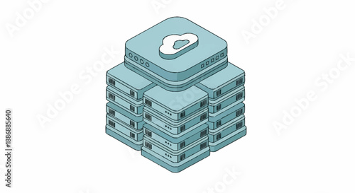 Stack of servers with a database icon on top, representing data storage and management.