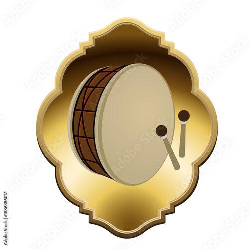 Eid Mubarak calligraphy greetings. Eid al-Fitr or Al-Adha greetings with colorful border. Translation: "Celebration day of Muslims after fasting month."