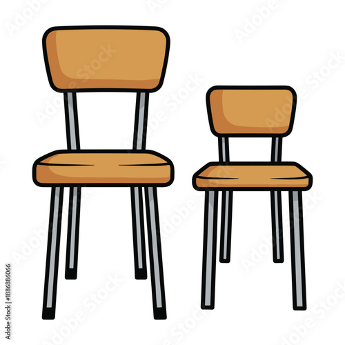 Two wooden chairs with metal legs