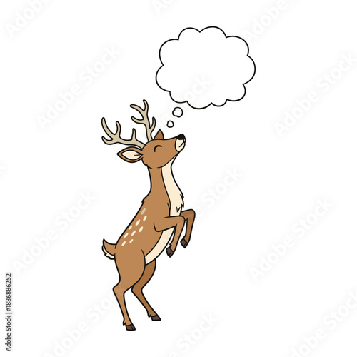 Thoughtful deer standing on hind legs with thought bubble