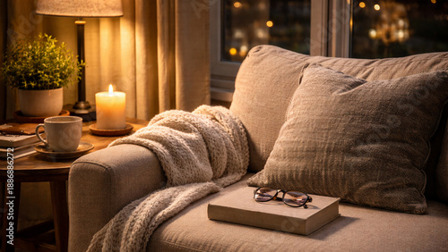 cozy reading nook after use with closed book and compressed cushion