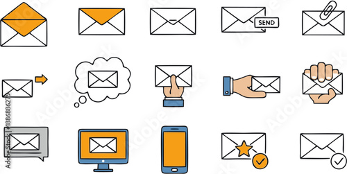Email icons on digital devices.