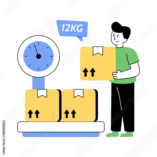 Conceptual flat design illustration of parcel weighing