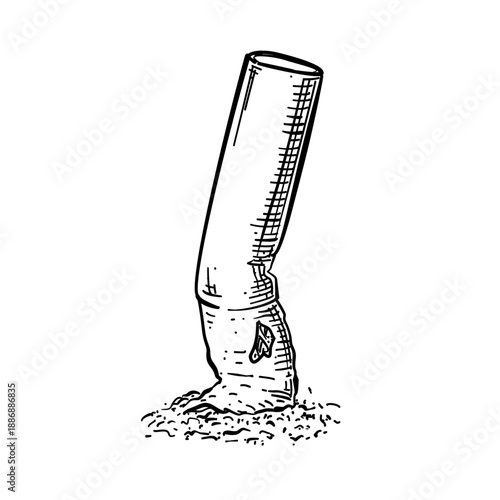 Cigarette Butt Vector Line Art Hand Drawn Illustration