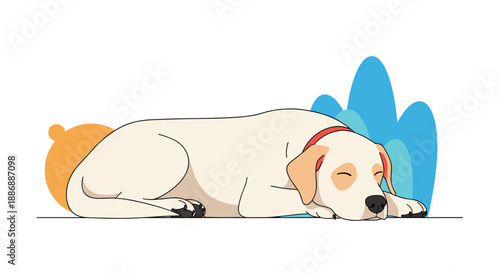 Yellow Labrador retriever dog sleeping peacefully on the floor with its head down in a simple flat illustration.