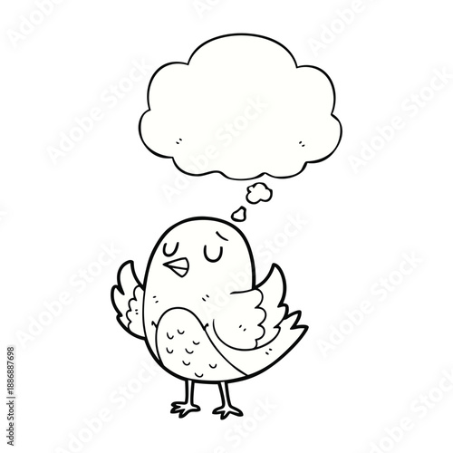 Thoughtful bird standing with thought bubble