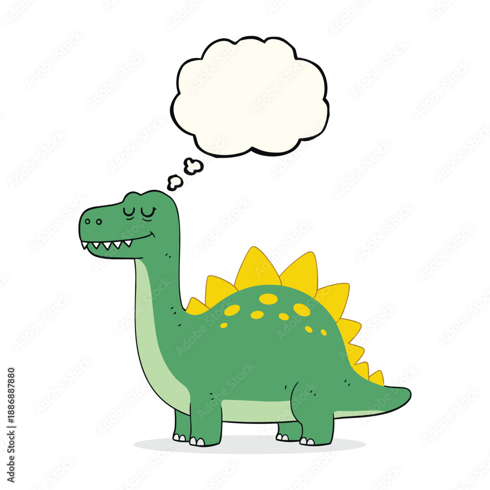 Fototapeta premium Cartoon dinosaur lost in thought with thought bubble