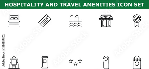 A set of hospitality and travel amenities icons on a white background