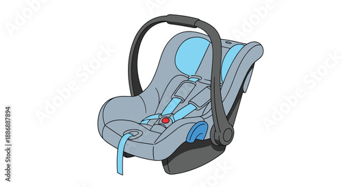 Safe and modern blue and grey infant car seat with a carry handle, designed for child security and travel comfort.