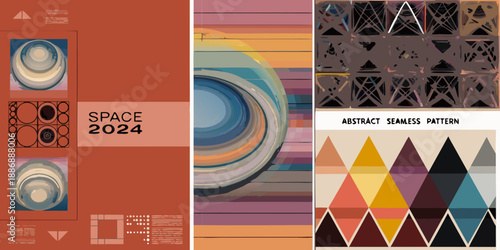 A vibrant collage of abstract patterns and geometric designs in warm tones