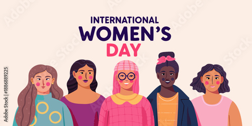 Celebrating international women s day with diverse group of illustrated female portraits