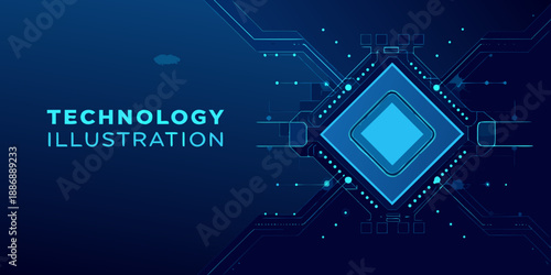 Abstract technology background with glowing lines shapes and the word technology