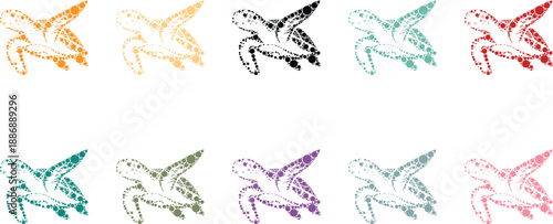 Colorful starfish silhouettes made of circles, Sea star mosaic shapes in vibrant dot art