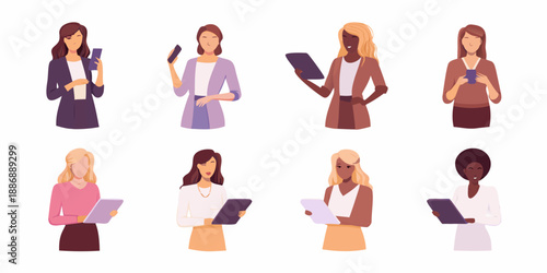 Diverse group of professional women using technology in a modern setting