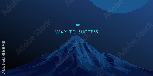 A mountain peak with a flag symbolizing the way to success