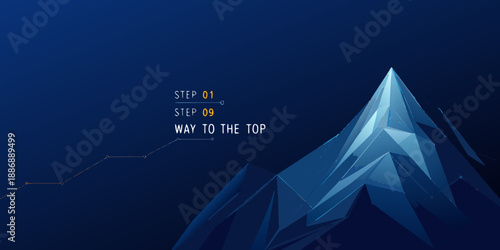 Abstract geometric mountain landscape with a path leading to the peak