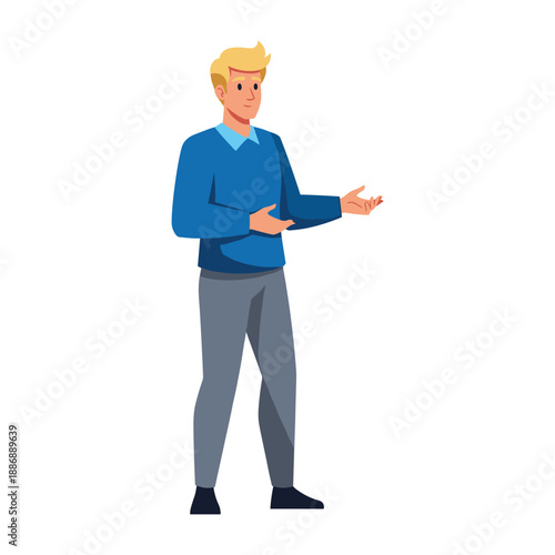 Man standing and gesturing with hands