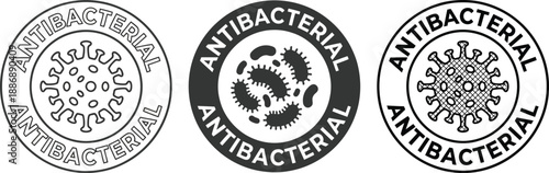 Antibacterial and Antiviral Protection Symbols - Round Graphics Showing Microbes and Virus Icons