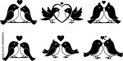Valentine day Love Birds bundle vector silhouette illustration
