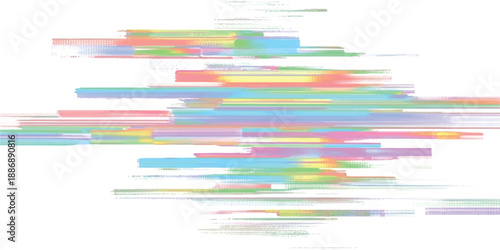 Colorful abstract digital art featuring dynamic horizontal lines and a glitch effect
