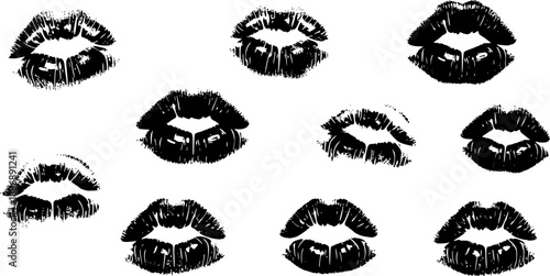 Kiss mark, isolated element set, transparent background
