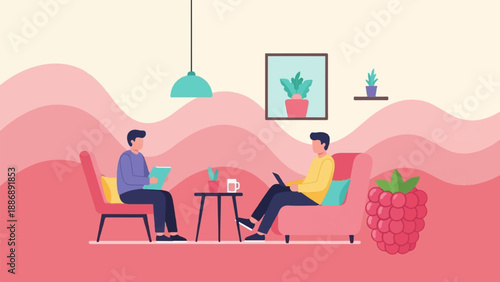 Two people relaxing in a living room, one reading, one on laptop