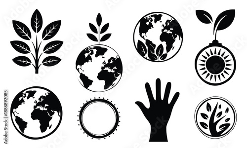 Bundle earth day silhouette set of environmental and nature related icons