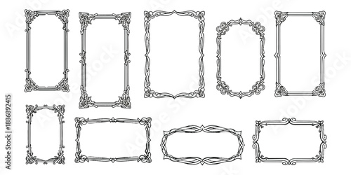Collection of elegant vintage ornamental frames in black and white